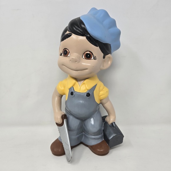 Vintage Atlantic Mold Smiley Boy Carpenter Handyman Plumber Vintage Blue Yellow - Picture 13 of 16